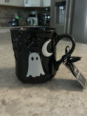 “New” Cobwebs & Cauldrons Black Ghost & Moon Ceramic Mug